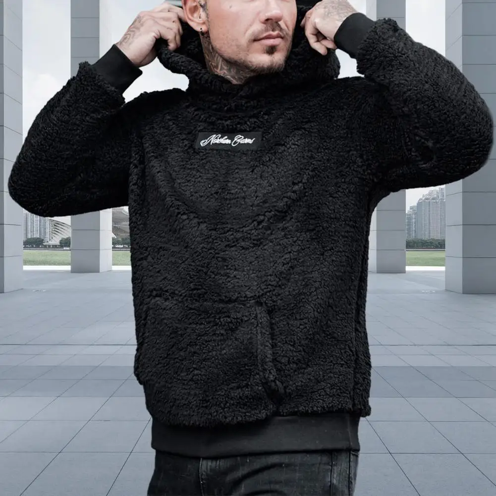 

Men Solid Color Hoodie Stylish Men's Plush Sweatshirt Warm Hooded Jacket For Winter Autumn Personalized Streetwear With Long