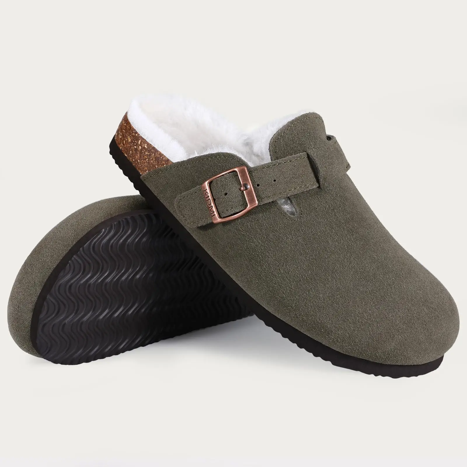 Comwarm Plush Lined Clogs Women Cork Footbed Fur Mules Men Warm Furry Slides House Sllippers Outdoor Winter Fuzzy Cork Slippers