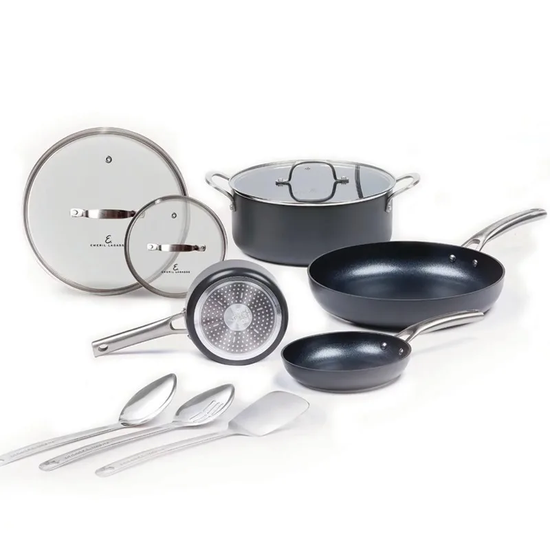 

Emeril Lagasse Forever Pans, 10 Piece Cookware Set with Lids and Utensils, Hard Anodized Nonstick Pans, Dishwasher Safe