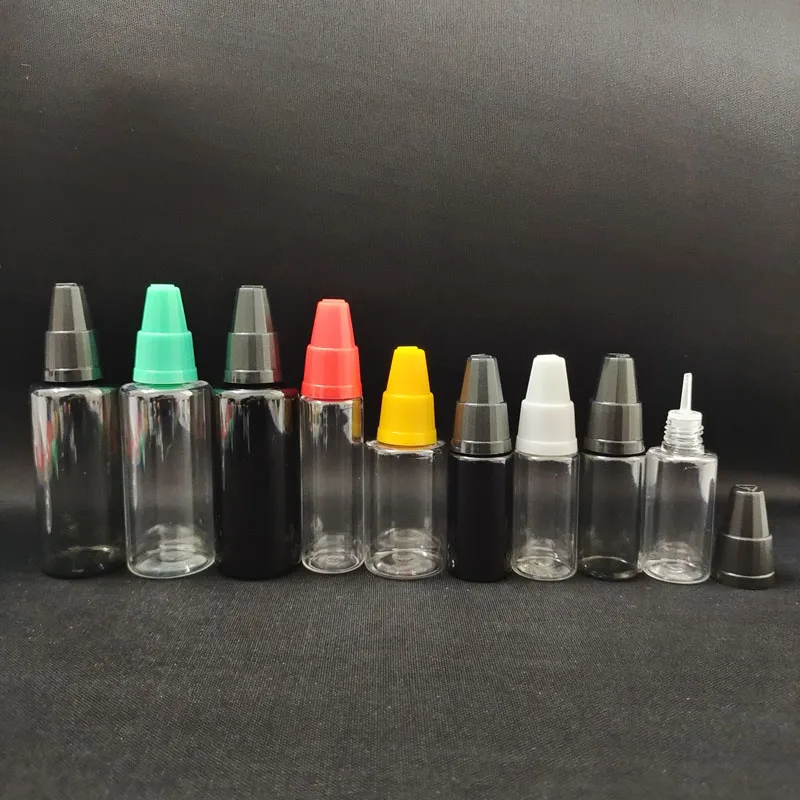 

50pcs PET Plastic Empty bottle 10ml 15ml 20ml 30ml Eye E Liquid Dropper Long Refillab Refillable for white and black