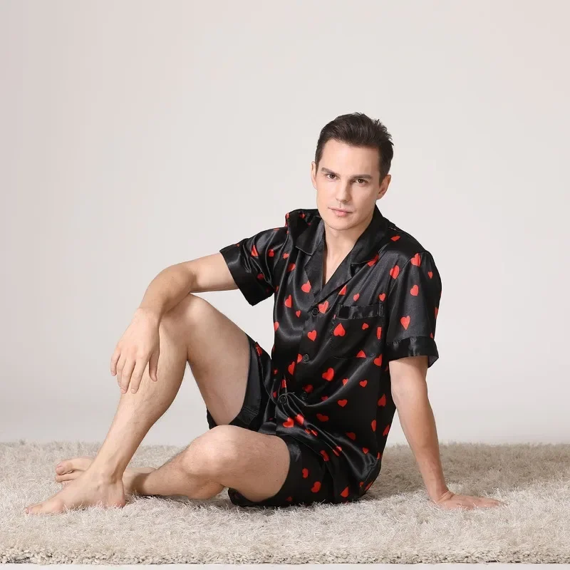 European Size Men's Large Size Loose Loungewear Summer Men's Breathable Thin Short-sleeved Shorts Ice Silk Pajamas Set