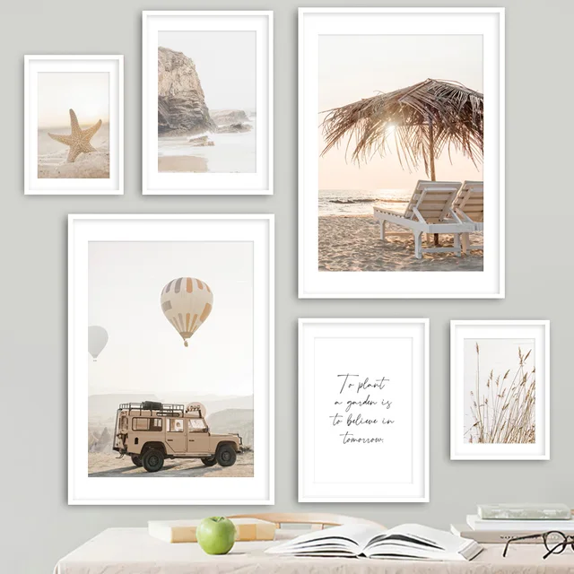 Sea Beach Sand Starfish Palm Parasol Jeep Wall Art Canvas Painting Nordic Posters And Prints Wall Pictures For Living Room Decor