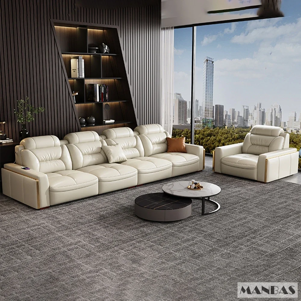Premium Italian Genuine Leather Sectional Sofa Sets Couch Sofas with USB and Bluetooth Speaker - Linlamlim Living Room Furniture