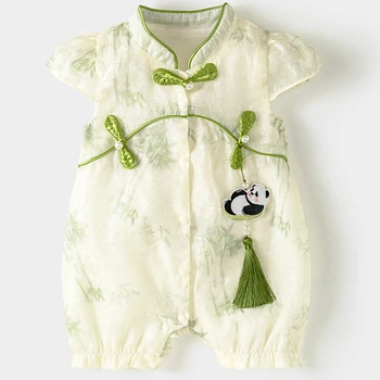Summer Newborn Girls Clothes Chinese Style Cheongsam Cartoon Cute Panda Cotton Short Sleeve Rompers Jumpsuits Baby Stuff BC386 1