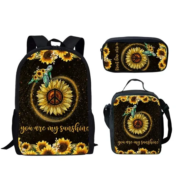 Student School Backpack with Sunflowers and 3D Animal Print, Laptop Backpack, Backpack, Lunch Bag, Pencil Case, Harajuku, Popula