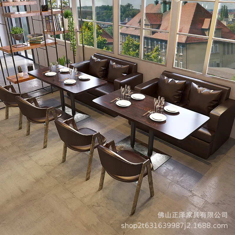 

Q89 Milk Tea Shop Tables and Chairs Casual Retro Industrial Style Bar Qing Bar Western Restaurant Cafe Sofa Card Seat Table an