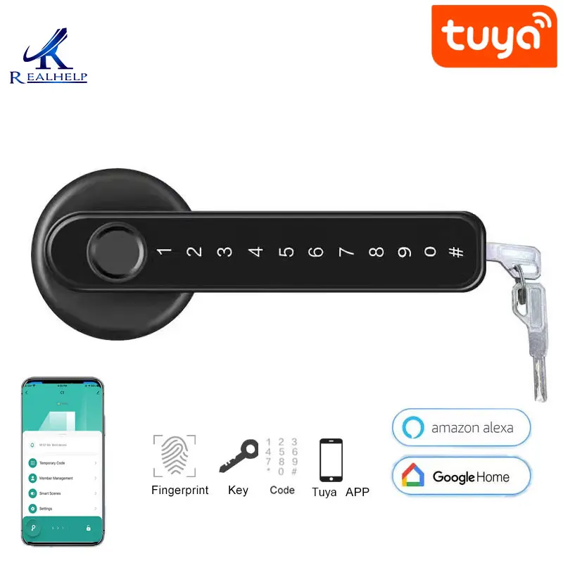 latch smart lock TTlock Tuya Smart Home Fingerprint Electronic Door Lock Password APP Bluetooth Mechanical Key Security Biometric Handle Lock gliderol remote Access Control Systems