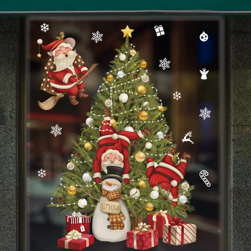 Description Picture 2 of itemNew Christmas Decoration Window Stickers Santa Gifts Merry Christmas Mirror Sticker Xmas Tree Window Glass Sticker New Year 2025