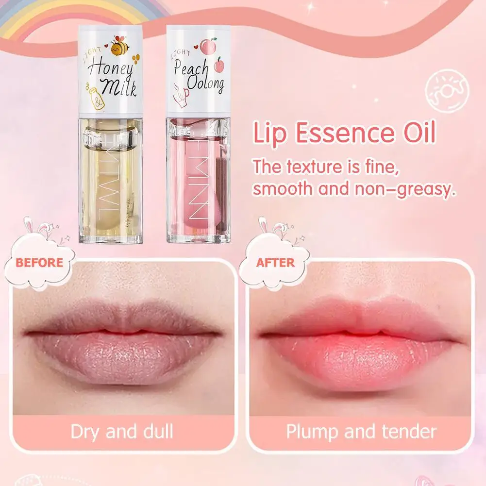 Korean Kawaii Lip gloss Honey Peach Lip Oil Long Lasting Non-sticky Moisturizing Vitamin E Lip Tint Lip Plumper Lip Care Serum 2