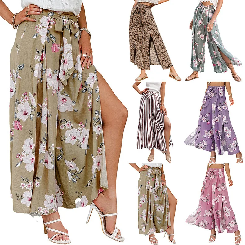 Spring/Summer 2022 New Loose High Waist Digital Printing Bowknot Pleated Wide Leg Pants for Women Lady Casual Print Trousers