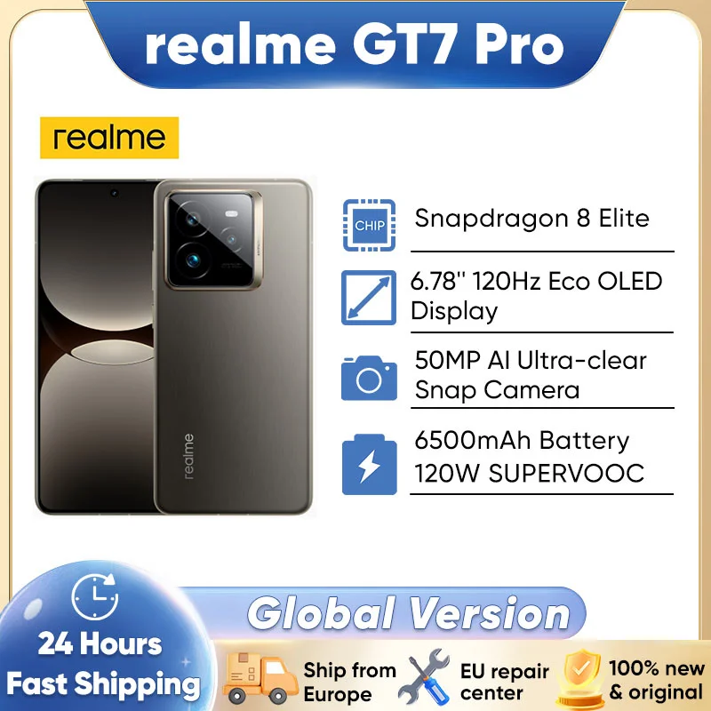 realme GT7 Pro Smartphone 5G Snapdragon 8 Elite 6.78” 120Hz Eco OLED Display 6500mAh 120W SUPERVOOC 50MP Camera Global Version realme GT7 Pro Smartphone 5G Snapdragon 8 Elite 6.78” 120Hz Eco OLED Display 6500mAh 120W SUPERVOOC 50MP Camera Global Version