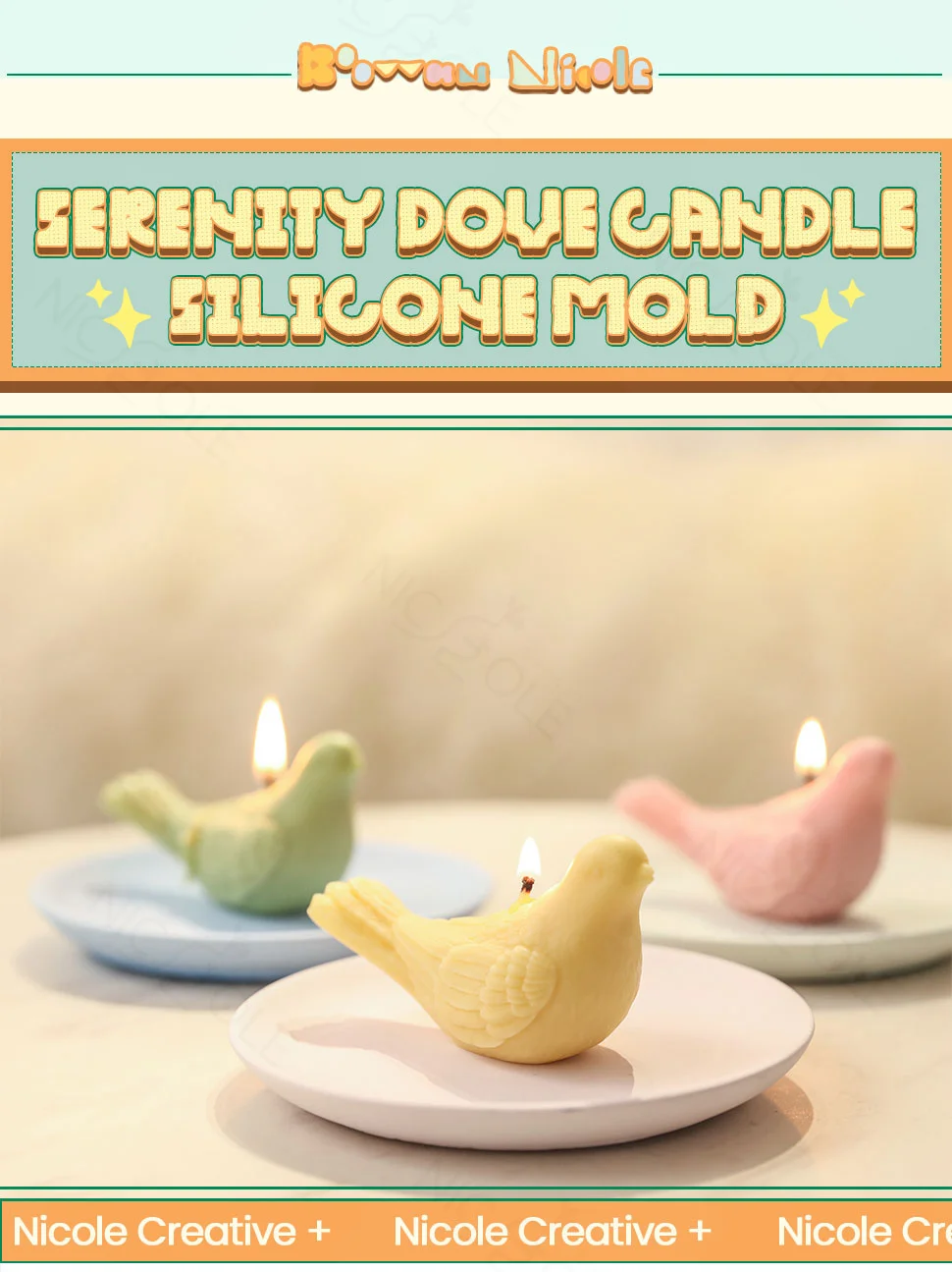 Description Picture 2 of itemBoowan Nicole Serenity Dove Candle Silicone Mold DIY Handmade Bird Candle Making Mold Home Decor