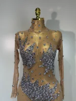 Women Sparkly Rhinestones Mesh See Throug Bodycon Jumpsuit Stage Performance Costume Nightclub Party Luxury Birthday Outfit - Image 5