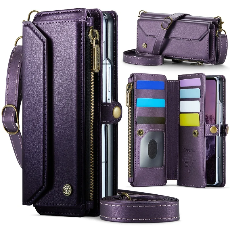 Luxurious Crossbody Leather Zipper Wallet Phone Case with Card Holder