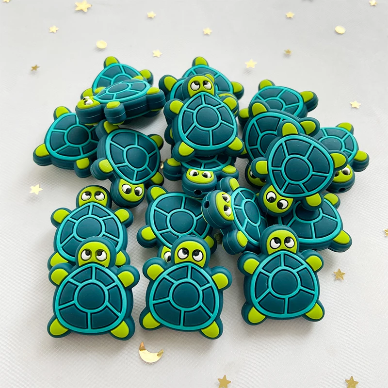10pcs Baby Silicone Cartoon Animal Green Turtle Beads Food Grade Teeth Beads DIY Pacifier Necklace Accessories Baby Toys