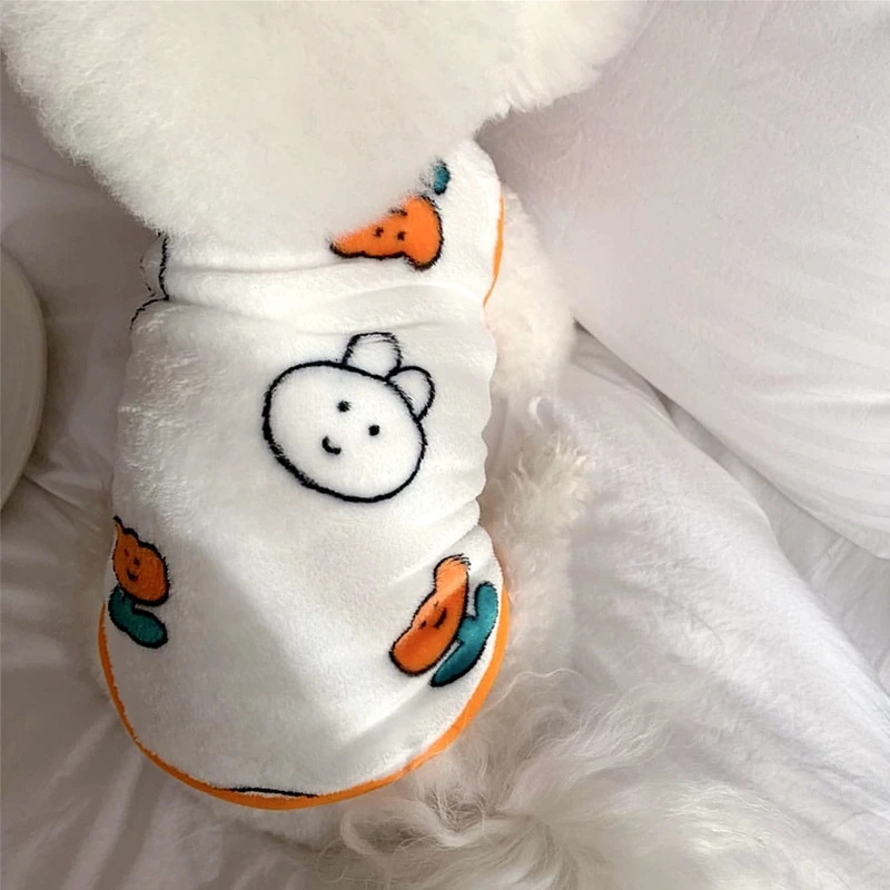 Beautiful Little Dog Rabbit Pattern Vest Plush Dog Clothes Teddy Autumn and Winter Clothing Schnauzer Rayo Warm Open Button Shir