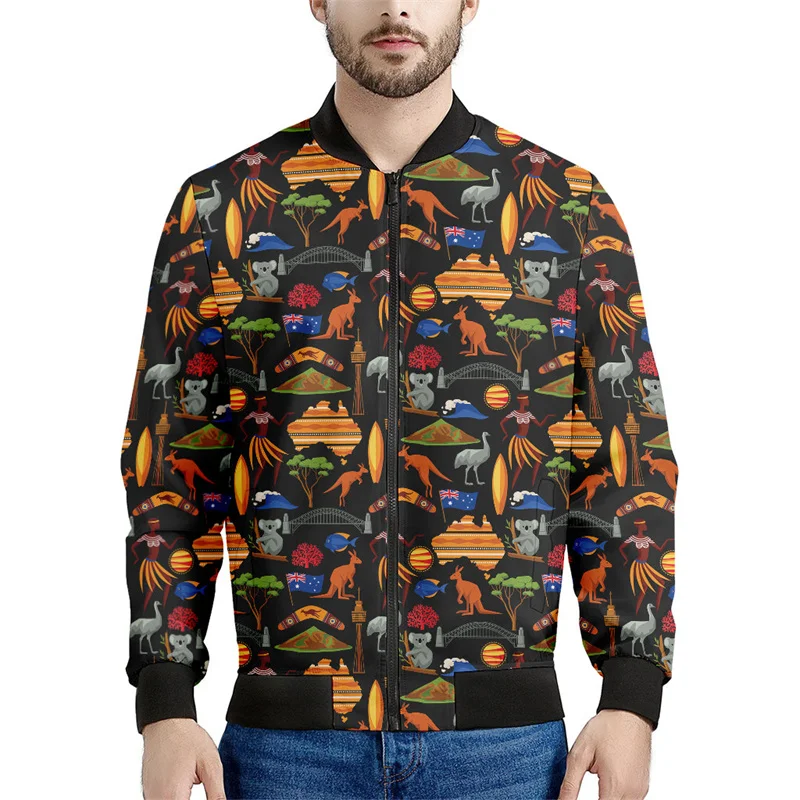 thumbnail image 1 of Chaquetas con cremallera con estampado aborigen australiano para hombre, abrigos con estampado 3D, chaquetas informales de calle, sudaderas con cremallera y manga larga, 1 of 5