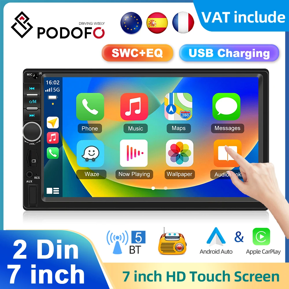 Podofo 7 ''2Din Carplay Mp5 Player Autoradio Per Universal Wireless Carplay Android Auto Bluetooth Fm Mirror Link