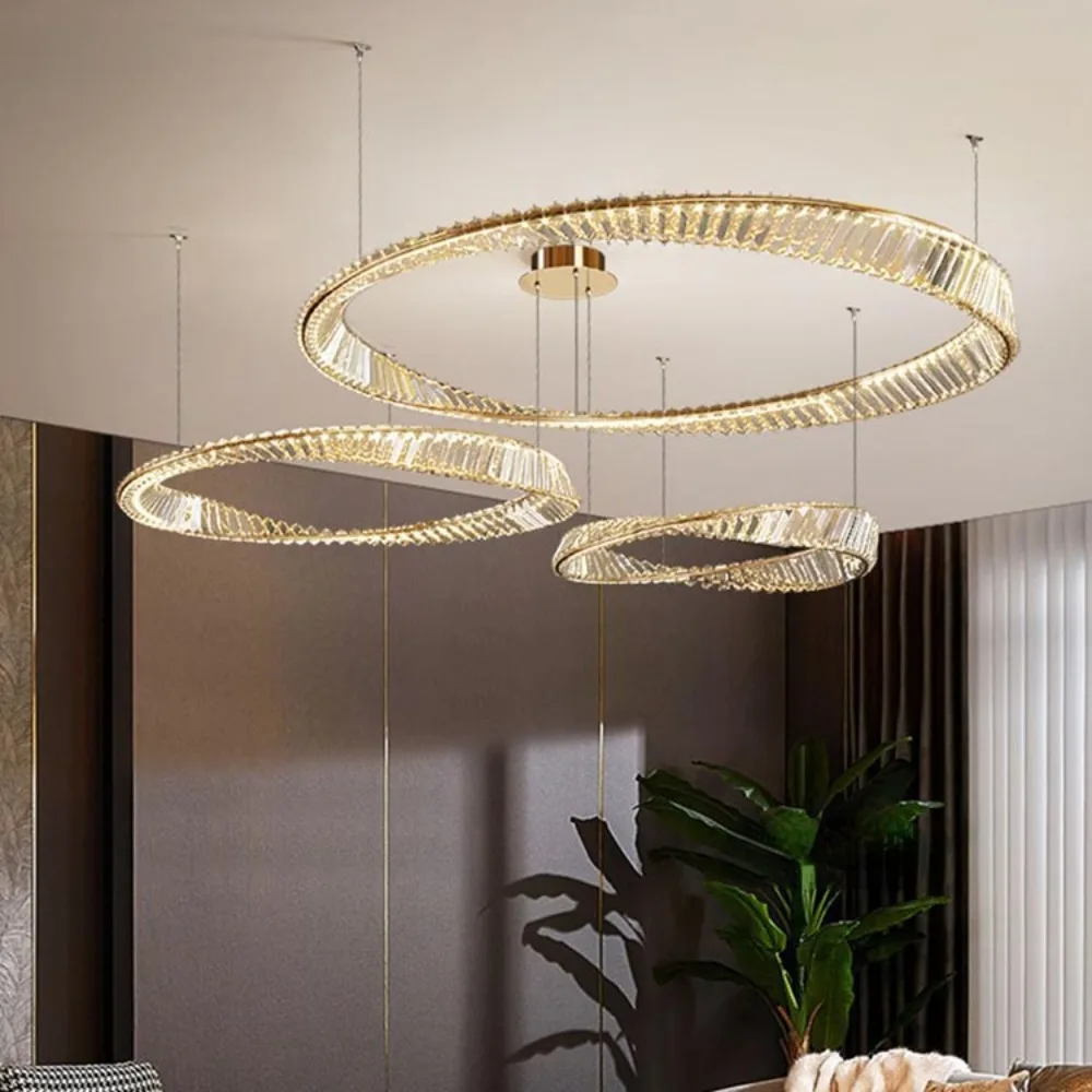 

Nordic Modern Ceiling Chandelier Luxury Villa Dining Living Room Crystal Pendant Lighs Home Decoration Ring Lighting Fixtures