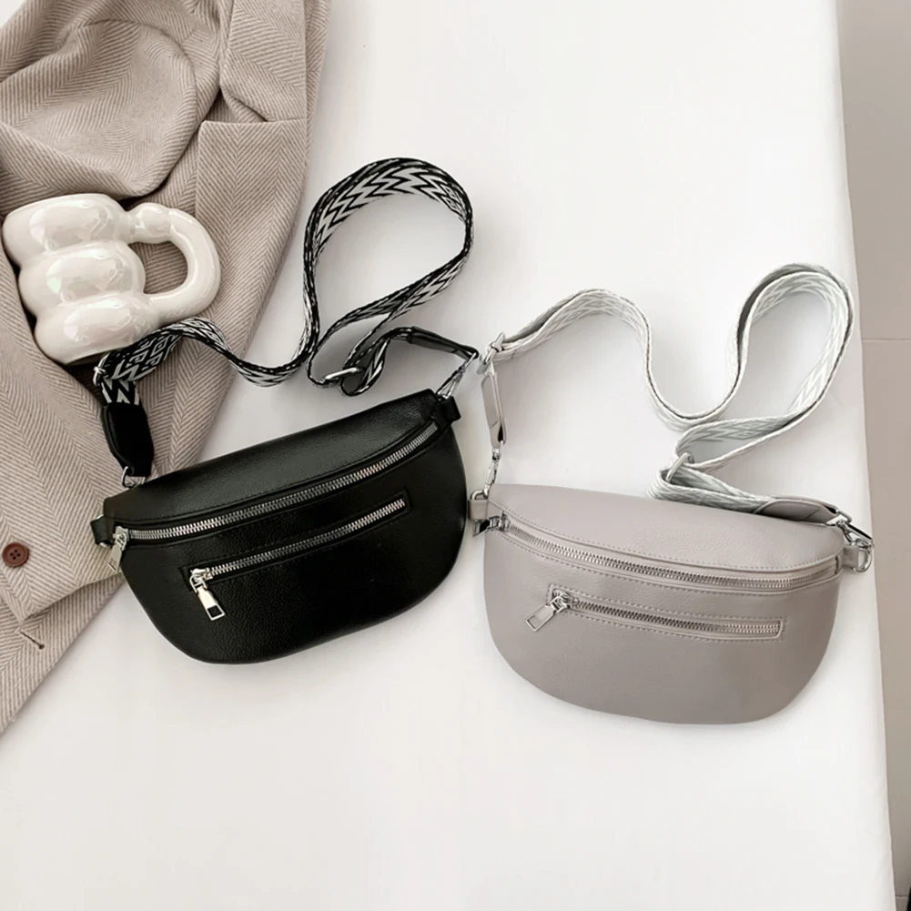 Women Stylish Crossbody Bag with Wide Strap Simple Shoulder Bag Multi-pocket Retro Belt Bag Travel Outdoor Bag