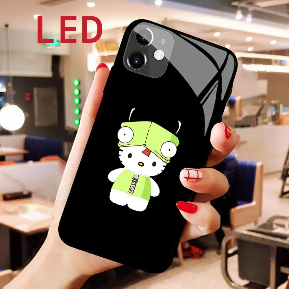 iphone 12 case HelloKitty Animation Glass phone Case For IPhone 13 12 11 Pro Max XS  Max 8Plus 7plus LED Luminous Call Light Flash cover iphone 12 wallet case