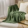 Green Knitted Throw Blanket for Beds with Tassel Gray Blue Solid Textured Plaid Sofa Cover Nordic Bed End Decor Soft Nap Blanket 1