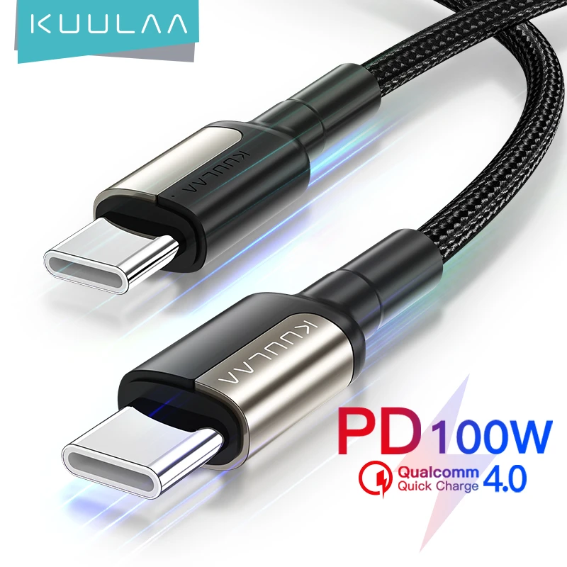 mobile phone cables KUULAA 100W USB C to USB Type C Cable USBC PD 5A Fast Charger Cord USB-C Type-c Cable for Samsung S20 MacBook iPad Huawei Xiaomi android charger cord