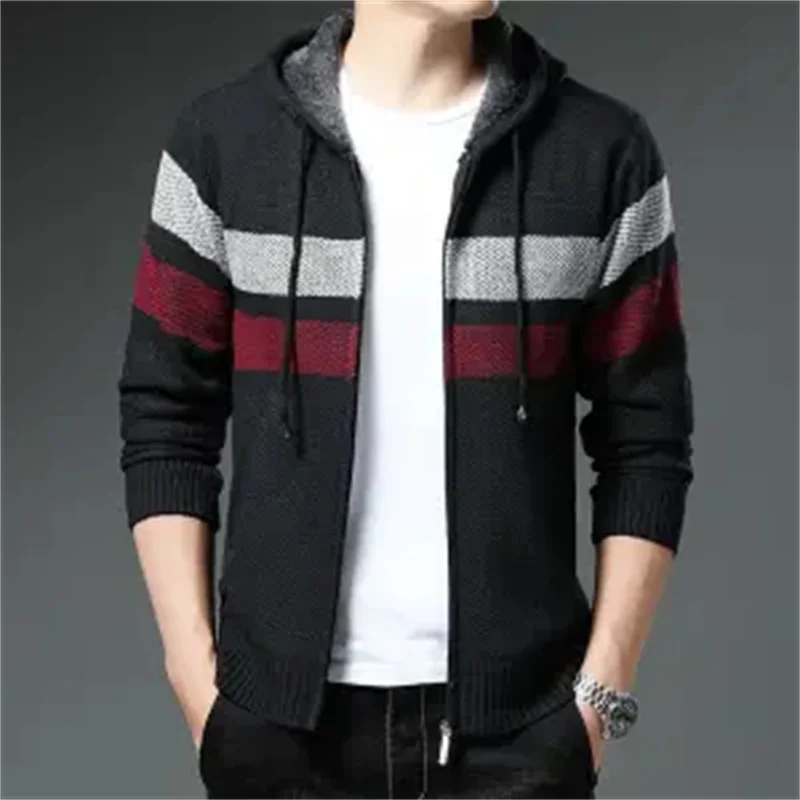2023 Autumn and Winter Men's Half High Neck Pockets Zipper Drawstring Loose Fashion Casual Elegant Commuter Long Sleeve Tops