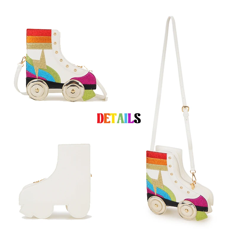 Fun Rainbow Glitter Roller Skate Women Handbag for Girls Novelty Rollerblade Crossbody and Pures Dazzing Daily Shoulder Bag Gift 2
