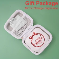 Compact Folding LED - Lit Portable Pocket Makeup Mirror with 2X Magnification (2X - Case - Bag)