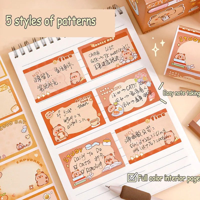 256 Sheets/Box Square Capybara Pull Out Sticky Notes Stickable Decoration Message-Leaving Note Stationery Office School Supplies 2