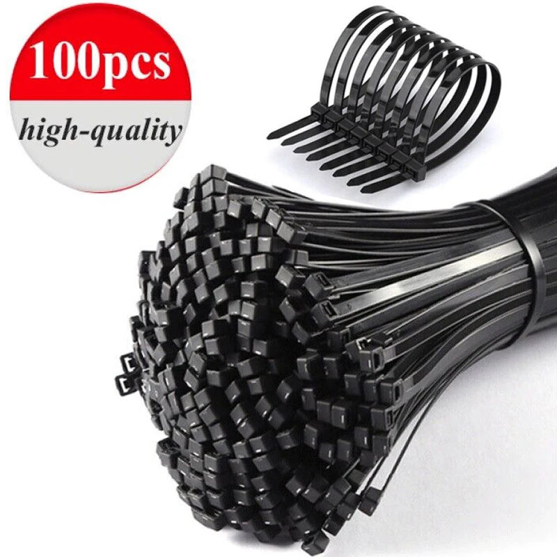 

100Pcs Self-locking Nylon Cable Ties Fastening Band Strap Plastic Tie Wrap Assortment Cord Management For Home Office Gardening