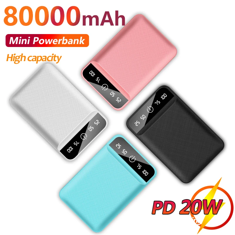 80000mAh Mini Portable Power Bank Small Pocket with Digital Display External Battery Suitable for IPhone Xiaomi | Мобильные телефоны