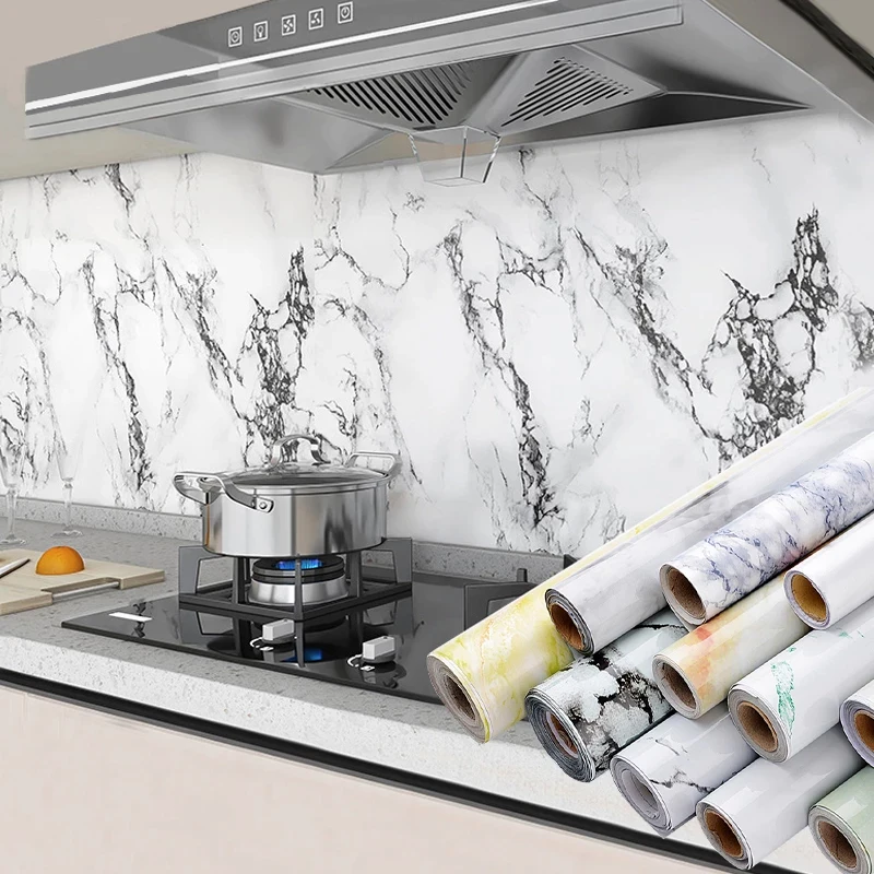 

Vinyl Marble Kitchen Wall Stickers Self Adhesive Wallpaper Heatproof Waterproof Contact Continuous Wallcovering DIY Wall Decor