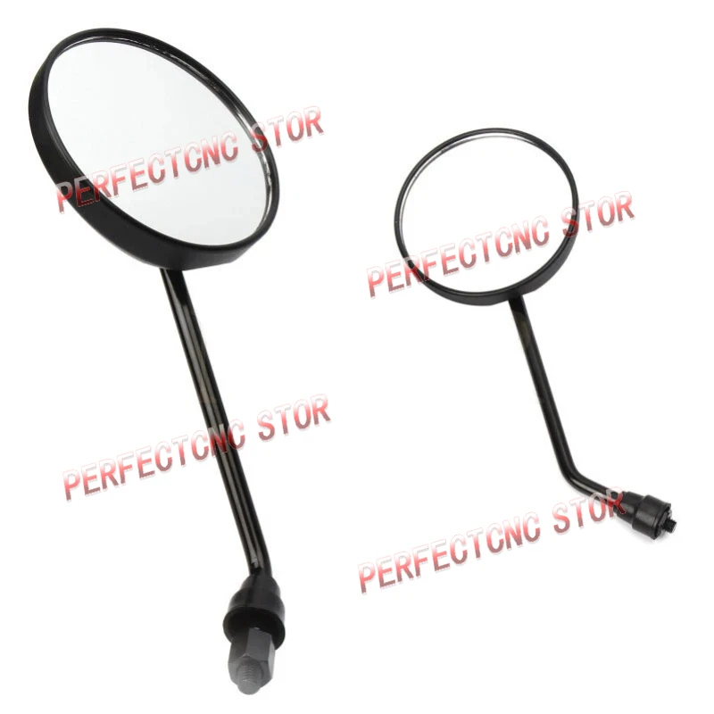 Black Motorcycle Scooter Rear View Mirrors - Round Oval Convex Design