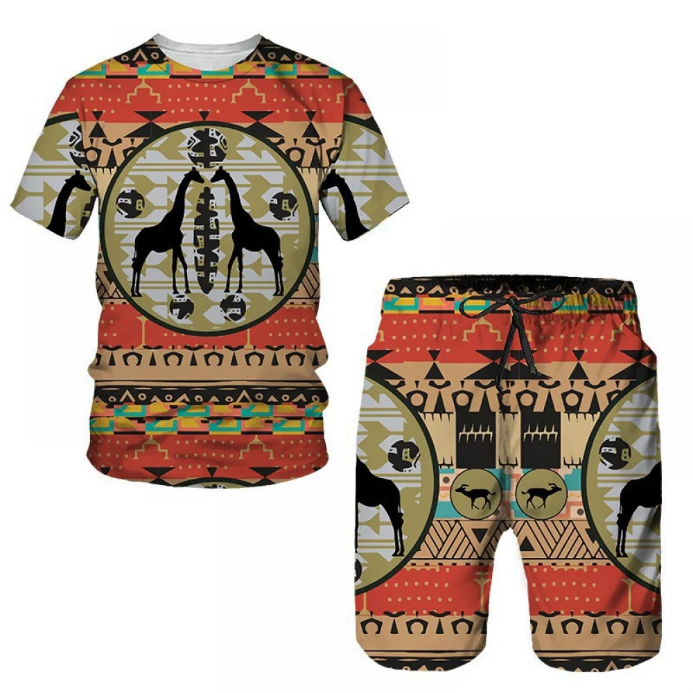 thumbnail image 1 of Conjunto de chándal para hombre, estilo bohemio, hippie, estilo hippie, años 60 y 70, estilo bohemio, informal, camisa y pantalones cortos, disfraz de cosplay étnico, 1 of 5