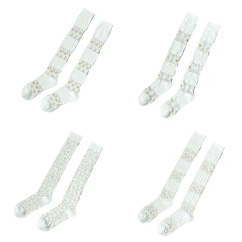 여름 여성 긴 양말 레이스 메쉬 무릎 높은 레이스 스타킹 송아지 양말 학교 유니폼 하이 튜브 양말