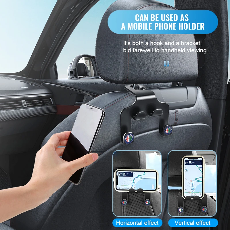Car Seat Back Hook Phone Holder Auto Headrest Storage Double Holder For Alfa Romeo 147 156 Giulietta Giulia Mito Stelvio Brera 6