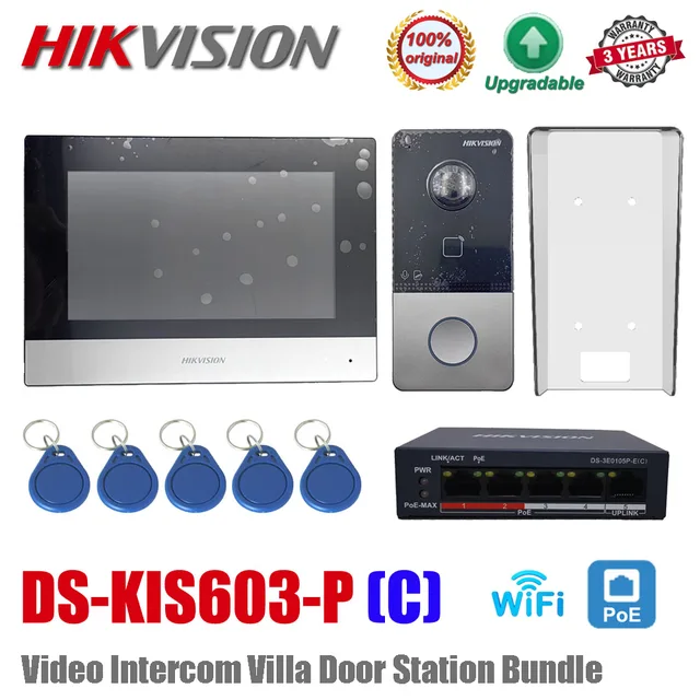Hikvision DS-KIS603-P (C) Video Intercom Kit DS-KV6113-WPE1 (C) DS-KH6320-WTE1 Standard POE Doorbell Door Station WIFI Monitor 1