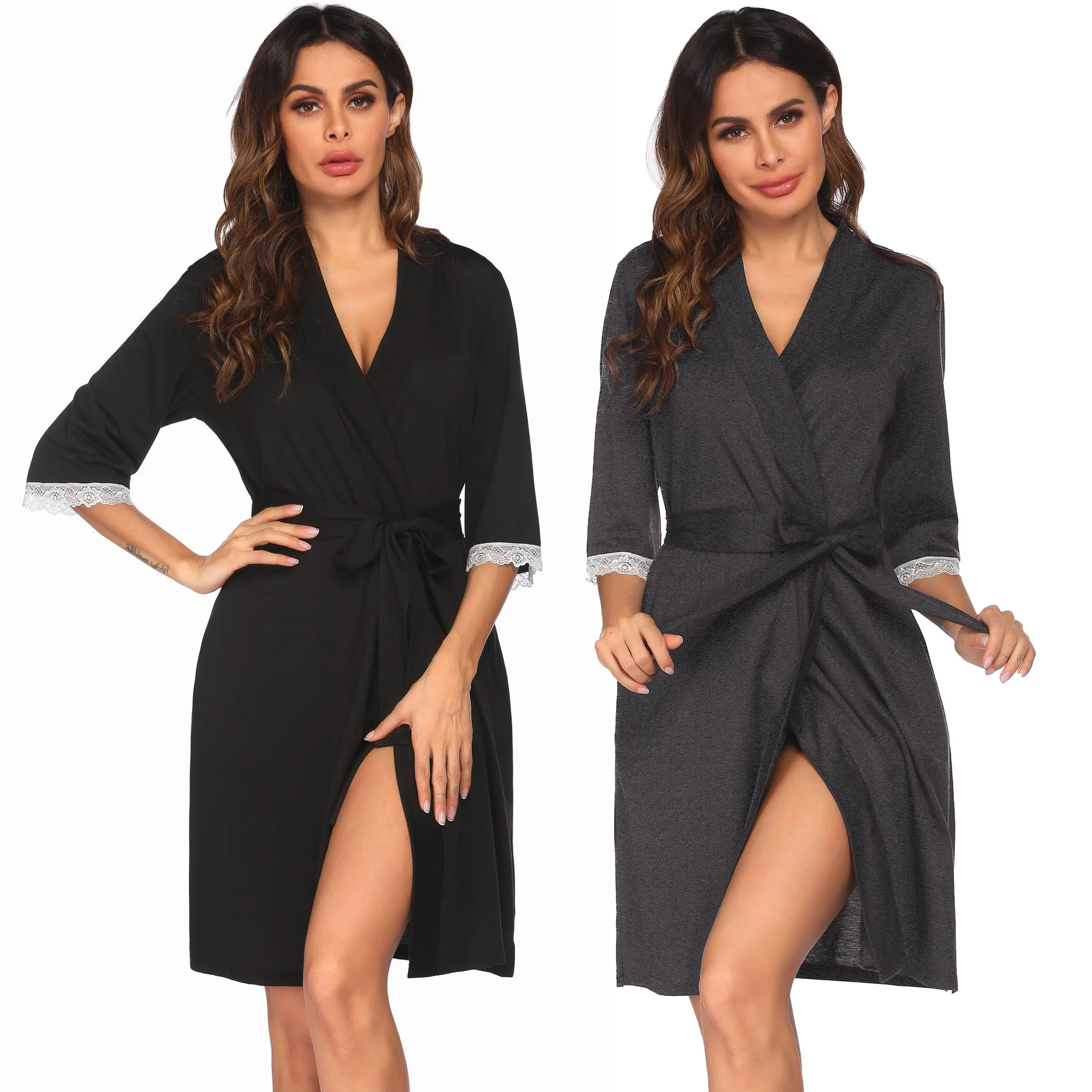Spring Summer Women's Home Clothes Robe Nightwear Intimate Lingeri Bathrobe Lace Spliced Chemise Nightdress Short Sleepwear