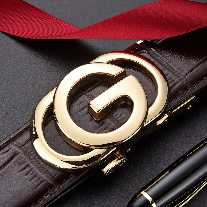 

Мужской ремень из воловьей кожи, с автоматической пряжкой из цинкового сплава