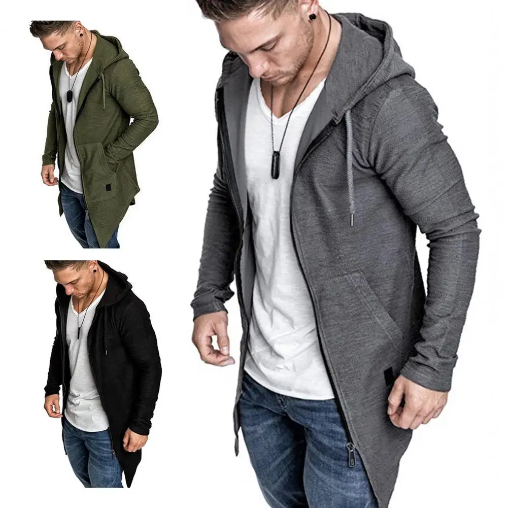 Casual Men Jacket Solid Color Autumn Winter Midi Jacket Slim Pure Color