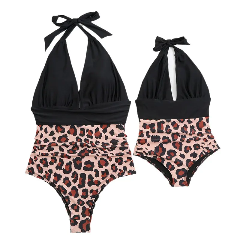 2022 Summer Family Leopard Swimsuits Clothes Matching Outfits Backless