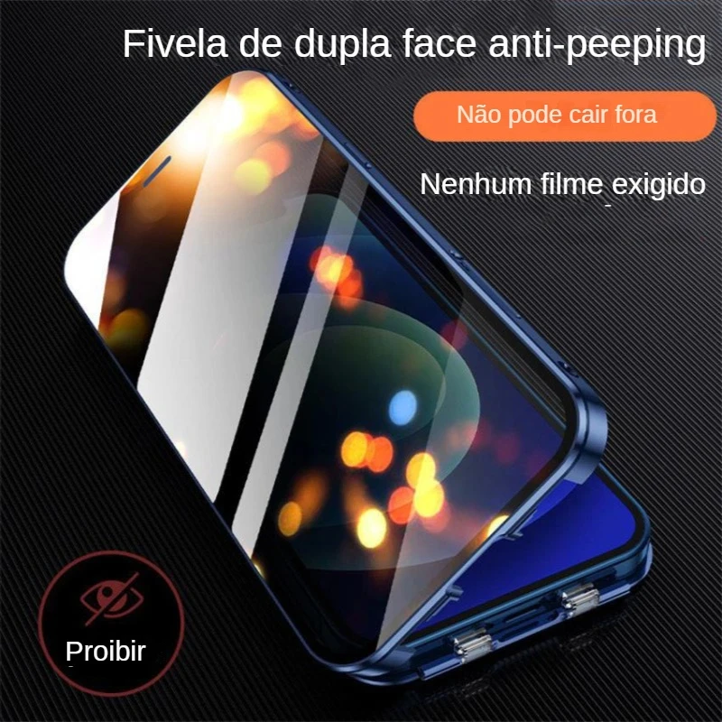 

Privacy Protection Metal Double Sided Glass Case For iPhone 15 14 11 Pro Max Plus 13 12 Mini Lens Protection Double Lock Cover