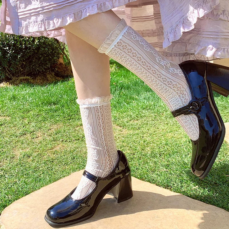 

Кружевные сетчатые летние носки с оборками супер тонкие дышащие женские носки с вырезами симпатичные милые короткие носки принцессы JK Lolita