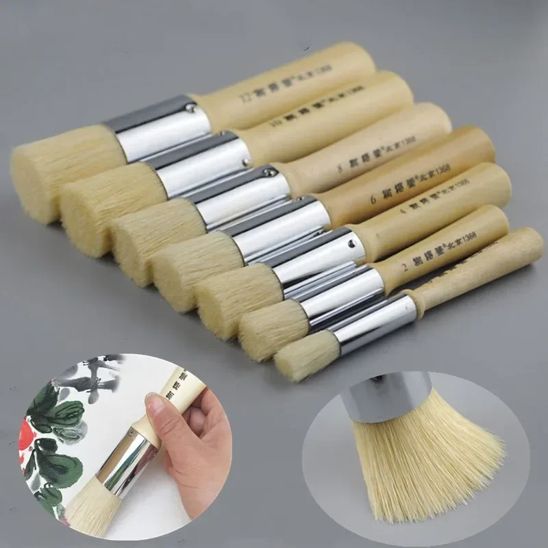 Hard Hair Oil Painting Brush Short Handle Round Tip Primer Paint Brushes Artist Wall Painting Graffiti Acrylic Pen Art Tools