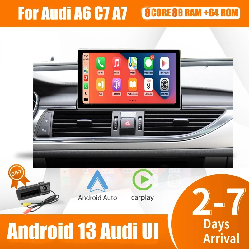 

Автомобильный сенсорный экран Carplay, Android 13, для Audi A6 C7 A7 2012-2018, Wi-Fi, 4G, 4 ядра, 8 ГБ, 64 ГБ, GPS, навигация, мультимедиа