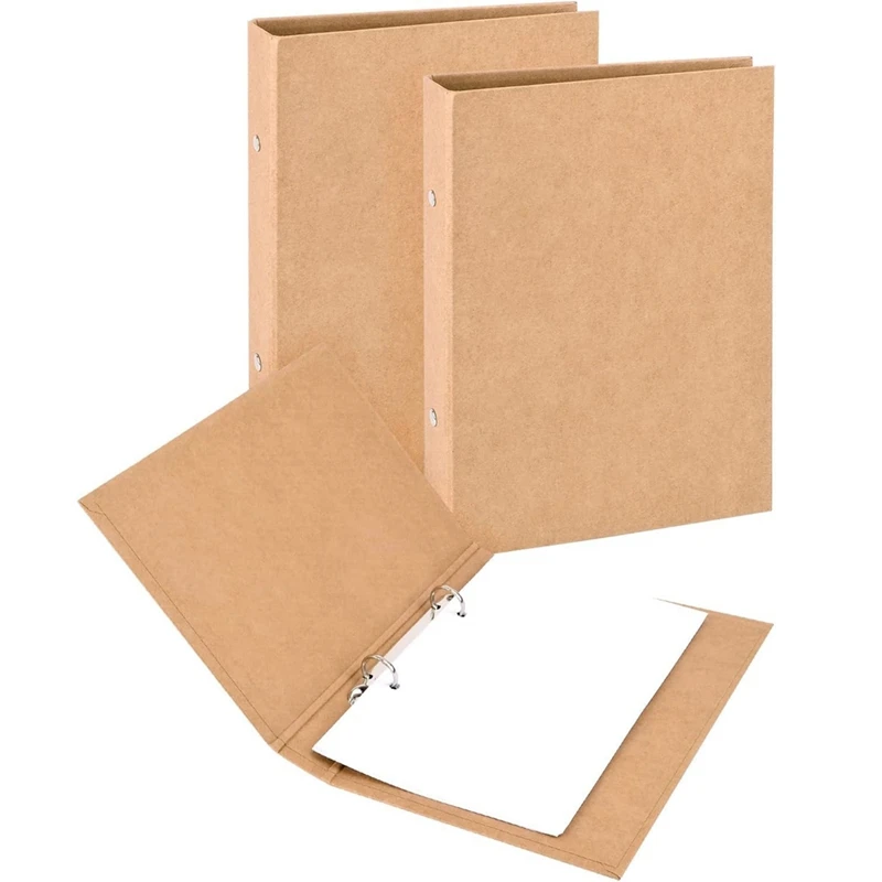 2Pcs A5 Kraft Paper Binder Tray A5 Kraft Paper Folders With 2 Rings To Add Loose Sheets
