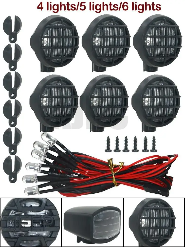 4/5/6pcs/set Led Spotlight Roof Light Lampshade For 1/10 Rc Crawler Car Axial Scx10 Ii Yikong Arrma Rc Car Parts 2
