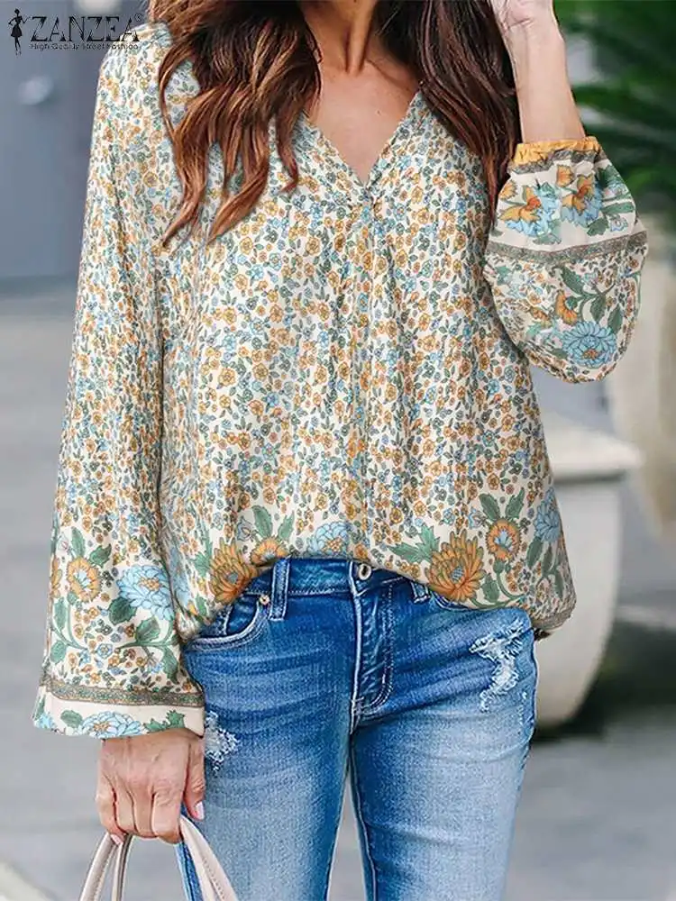 Autumn Womens Blouse Floral Ladies Tee Shirt Long Sleeve Holiday Casual Tops 